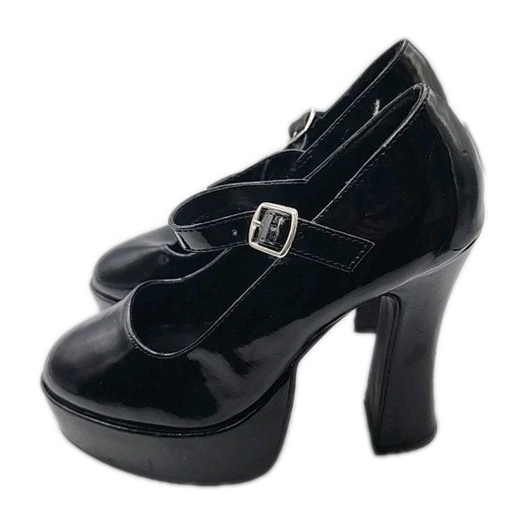 Ellie Shoes - ELLIE Black Patent Leather High Heel Platform Mary Janes Womens SZ 8